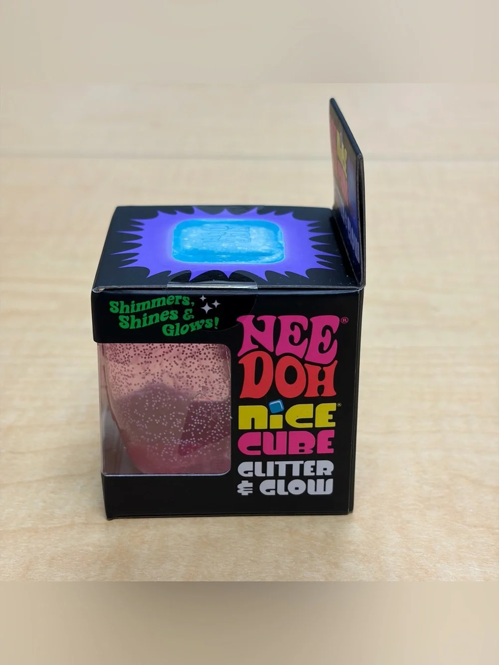 NeeDoh Nice Cube Glitter & Glow Squishy Stress Toy Pink Super Solid Squish New